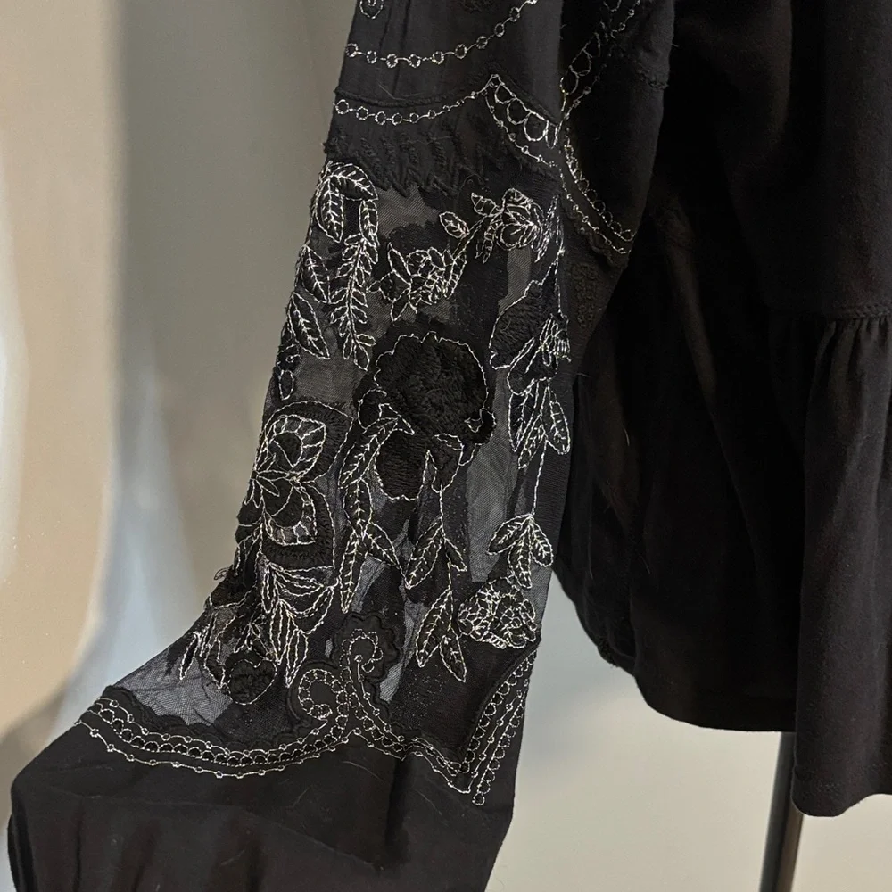Free People Penny Embroidered Peplum Blouse Lace Whimsigoth Floral Sheer Billowy